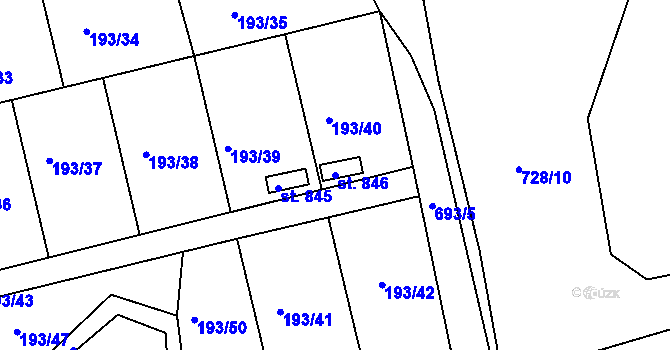 Parcela st. 846 v KÚ Ledenice, Katastrální mapa
