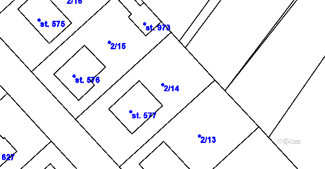 Parcela st. 2/14 v KÚ Ledenice, Katastrální mapa