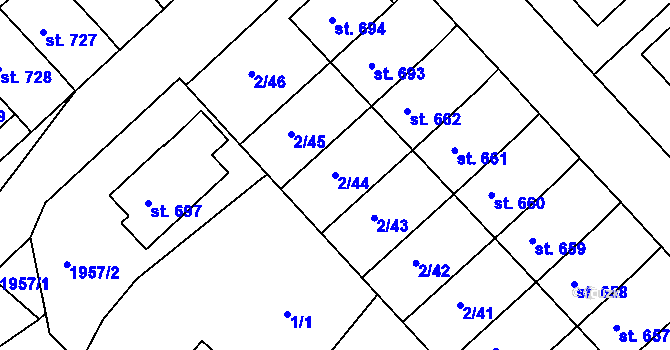Parcela st. 2/44 v KÚ Ledenice, Katastrální mapa