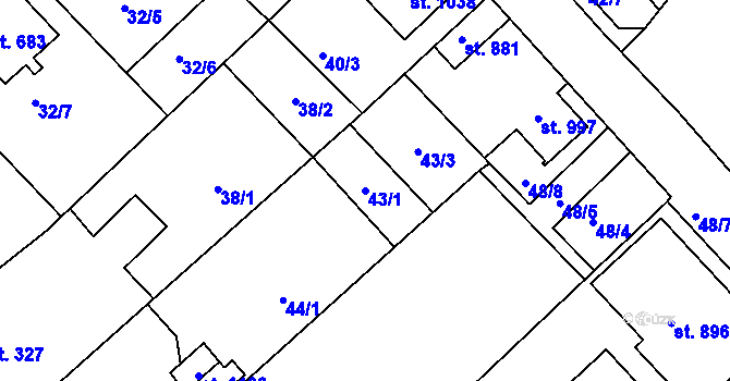 Parcela st. 43/1 v KÚ Ledenice, Katastrální mapa