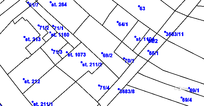 Parcela st. 69/2 v KÚ Ledenice, Katastrální mapa