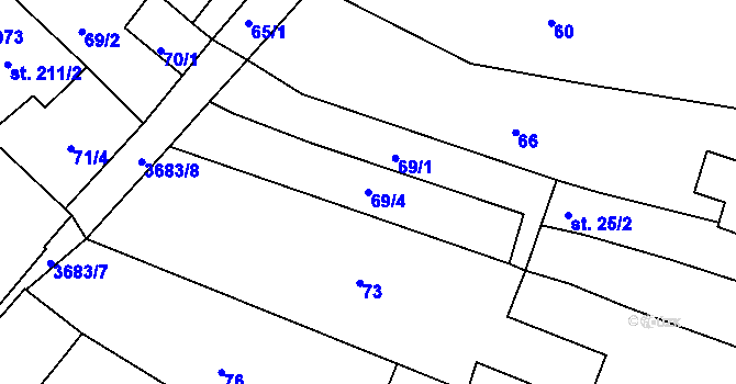Parcela st. 69/4 v KÚ Ledenice, Katastrální mapa