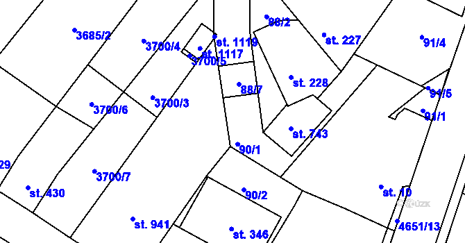 Parcela st. 88/6 v KÚ Ledenice, Katastrální mapa