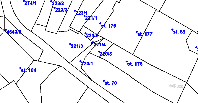 Parcela st. 220/3 v KÚ Ledenice, Katastrální mapa