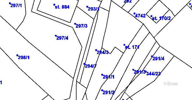 Parcela st. 294/3 v KÚ Ledenice, Katastrální mapa