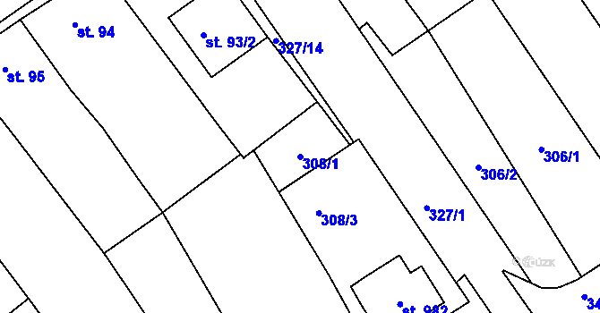 Parcela st. 308/1 v KÚ Ledenice, Katastrální mapa