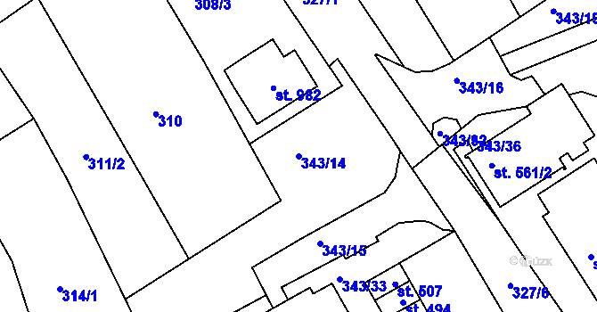 Parcela st. 343/14 v KÚ Ledenice, Katastrální mapa