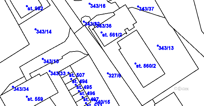 Parcela st. 343/17 v KÚ Ledenice, Katastrální mapa