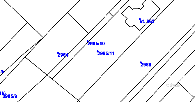 Parcela st. 2985/11 v KÚ Ledenice, Katastrální mapa