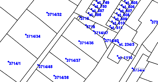 Parcela st. 3714/36 v KÚ Ledenice, Katastrální mapa