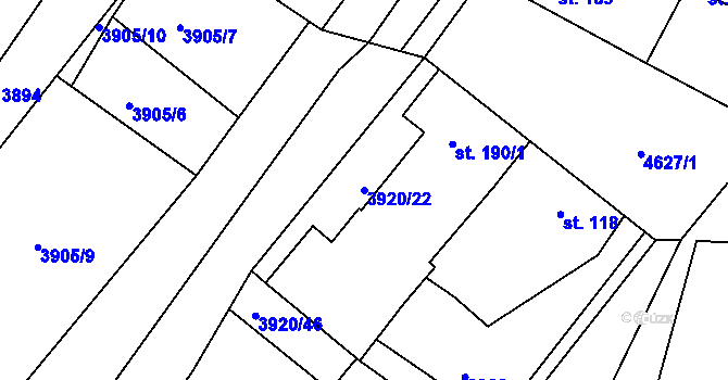 Parcela st. 3920/22 v KÚ Ledenice, Katastrální mapa