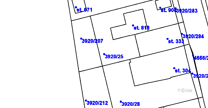 Parcela st. 3920/25 v KÚ Ledenice, Katastrální mapa