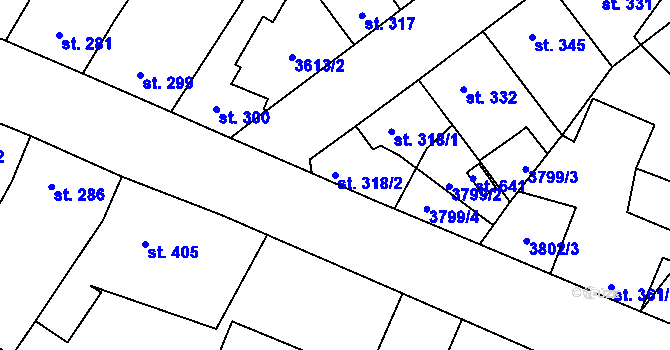 Parcela st. 318/2 v KÚ Ledenice, Katastrální mapa