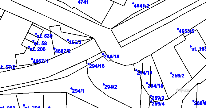Parcela st. 294/18 v KÚ Ledenice, Katastrální mapa
