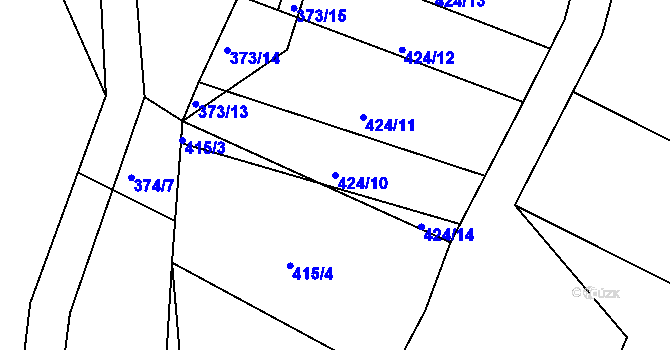 Parcela st. 424/10 v KÚ Ledenice, Katastrální mapa