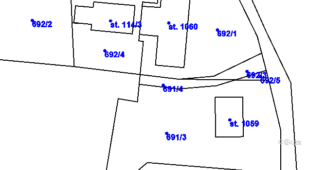 Parcela st. 691/4 v KÚ Ledenice, Katastrální mapa