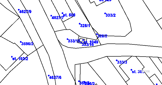 Parcela st. 333/16 v KÚ Ledenice, Katastrální mapa