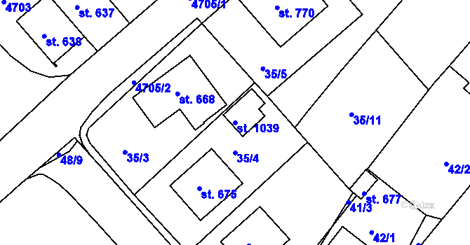 Parcela st. 1039 v KÚ Ledenice, Katastrální mapa