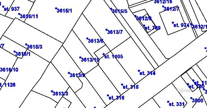 Parcela st. 1105 v KÚ Ledenice, Katastrální mapa