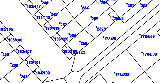 Parcela st. 258 v KÚ Lednice na Moravě, Katastrální mapa