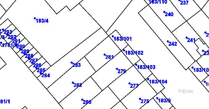 Parcela st. 281 v KÚ Lednice na Moravě, Katastrální mapa