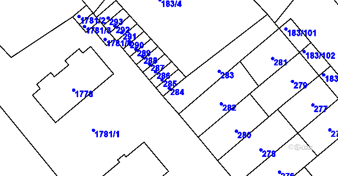 Parcela st. 284 v KÚ Lednice na Moravě, Katastrální mapa