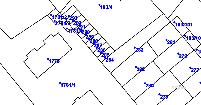 Parcela st. 285 v KÚ Lednice na Moravě, Katastrální mapa