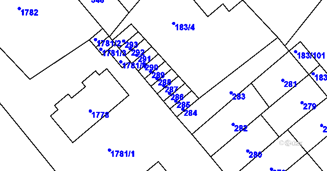 Parcela st. 287 v KÚ Lednice na Moravě, Katastrální mapa