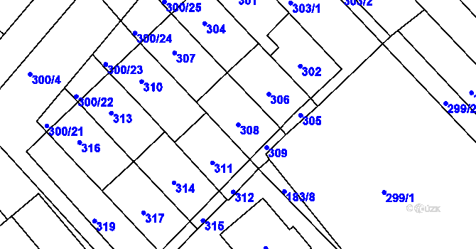 Parcela st. 308 v KÚ Lednice na Moravě, Katastrální mapa