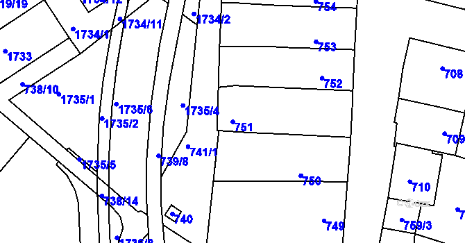 Parcela st. 751 v KÚ Lednice na Moravě, Katastrální mapa