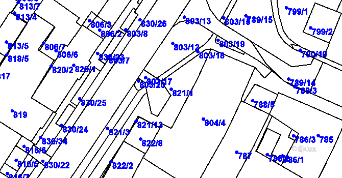 Parcela st. 821/1 v KÚ Lednice na Moravě, Katastrální mapa