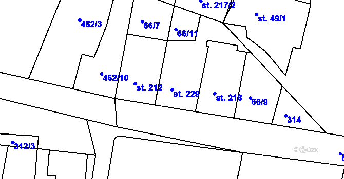 Parcela st. 229 v KÚ Ledvice, Katastrální mapa