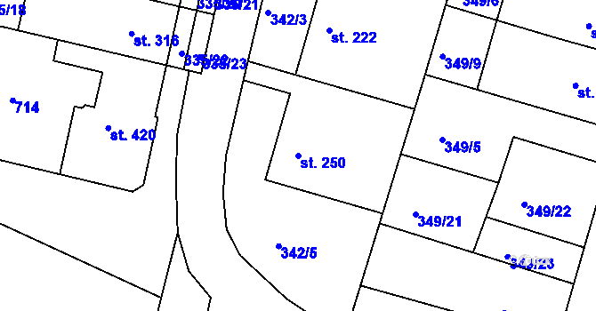 Parcela st. 250 v KÚ Ledvice, Katastrální mapa