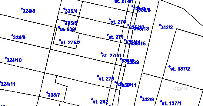 Parcela st. 275/1 v KÚ Ledvice, Katastrální mapa