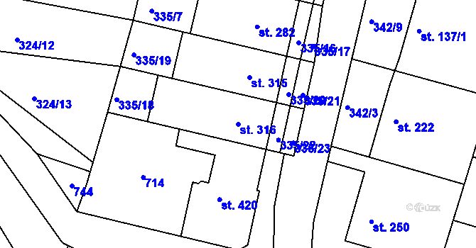 Parcela st. 316 v KÚ Ledvice, Katastrální mapa
