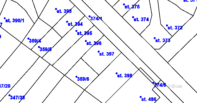 Parcela st. 397 v KÚ Ledvice, Katastrální mapa