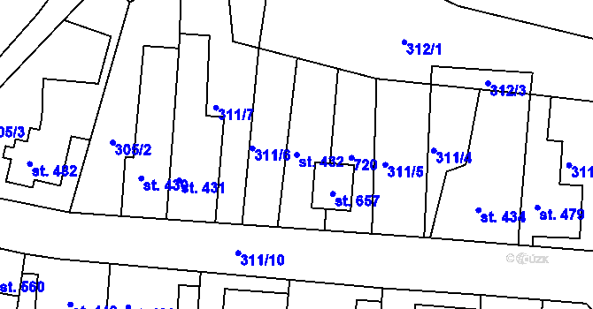 Parcela st. 432 v KÚ Ledvice, Katastrální mapa
