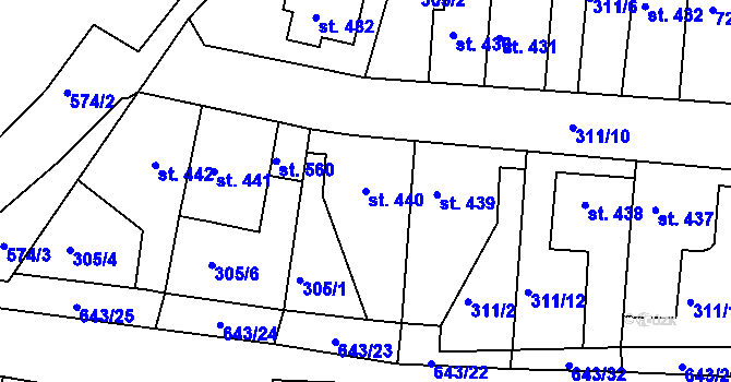 Parcela st. 440 v KÚ Ledvice, Katastrální mapa