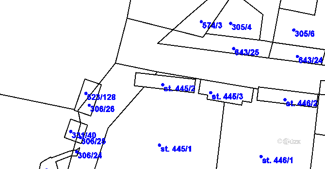 Parcela st. 445/2 v KÚ Ledvice, Katastrální mapa