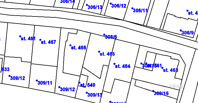 Parcela st. 465 v KÚ Ledvice, Katastrální mapa