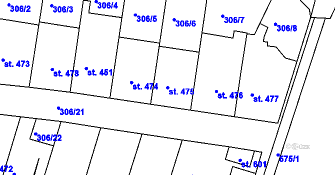 Parcela st. 475 v KÚ Ledvice, Katastrální mapa