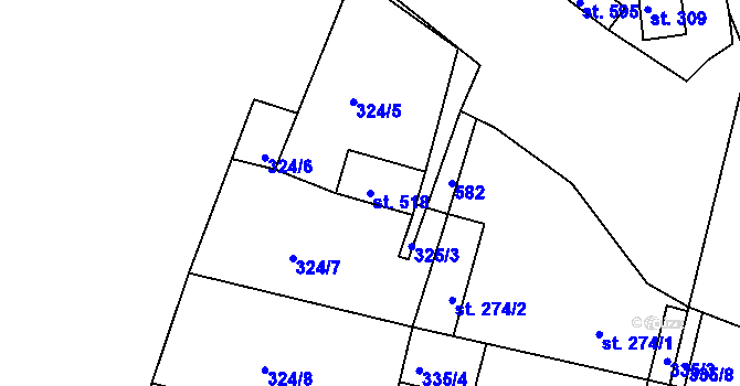 Parcela st. 518 v KÚ Ledvice, Katastrální mapa