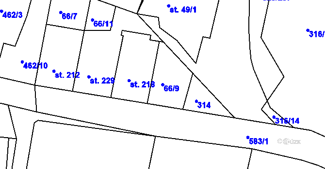 Parcela st. 66/9 v KÚ Ledvice, Katastrální mapa