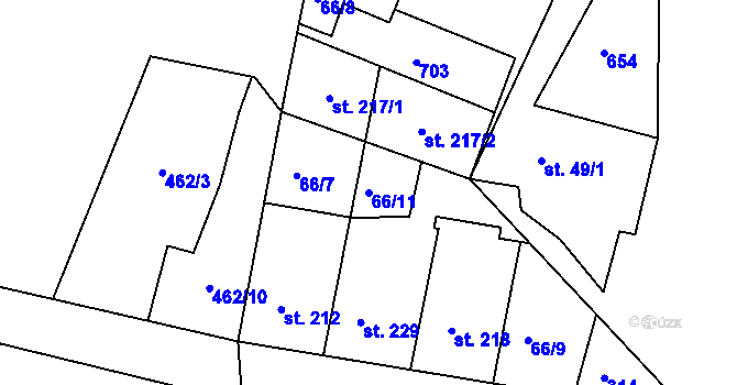 Parcela st. 66/11 v KÚ Ledvice, Katastrální mapa