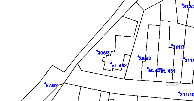 Parcela st. 305/3 v KÚ Ledvice, Katastrální mapa