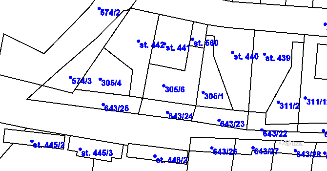 Parcela st. 305/6 v KÚ Ledvice, Katastrální mapa