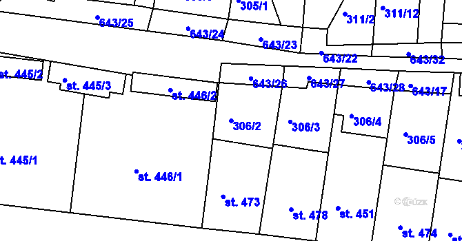 Parcela st. 306/2 v KÚ Ledvice, Katastrální mapa