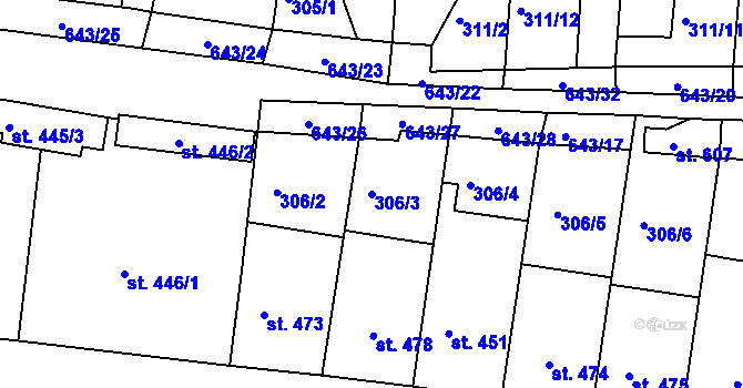 Parcela st. 306/3 v KÚ Ledvice, Katastrální mapa