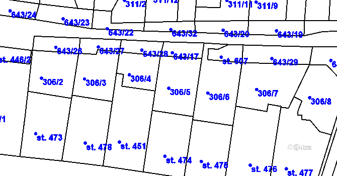 Parcela st. 306/5 v KÚ Ledvice, Katastrální mapa