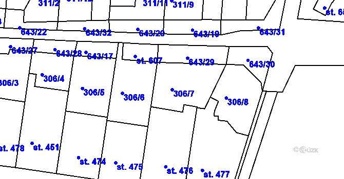 Parcela st. 306/7 v KÚ Ledvice, Katastrální mapa